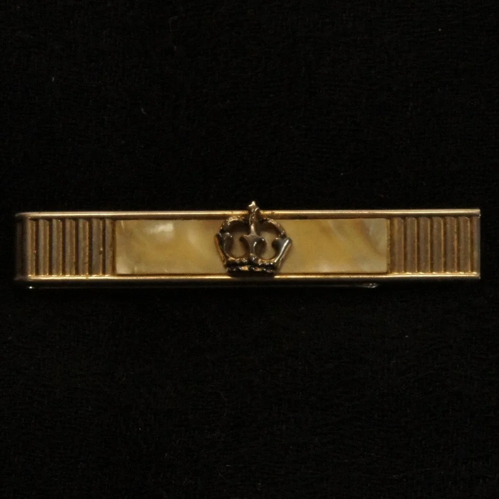 Vintage‎ Swank Tie Clip Crown Mother of Pearl Inlay Gold Tone